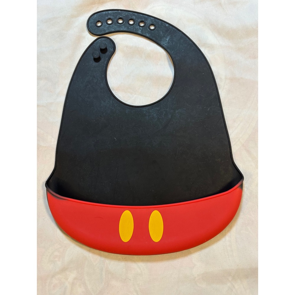 Disney Mickey Mouse Silicone Baby Bib Red Black Adjustable Waterproof Pocket
